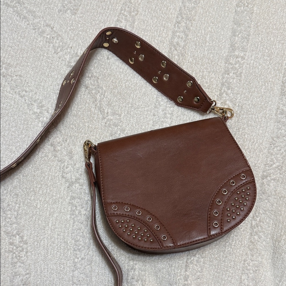 Brown Studded Crossbody Saddle Bag - Dream Control